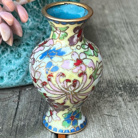 Vintage Cloisonné Floral Mini Bud Vase – 3” Tall - Picture 2 of 6
